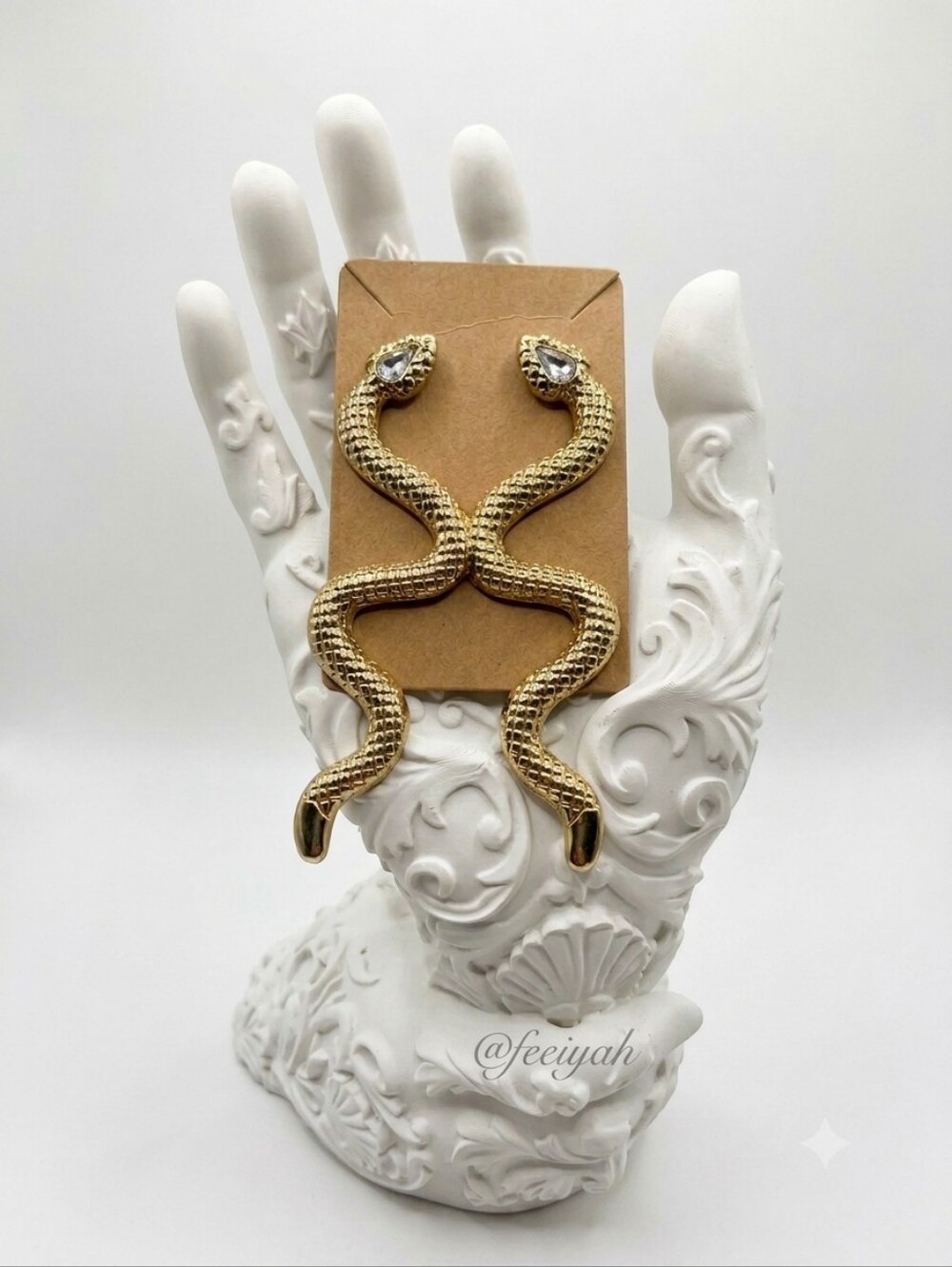 Gold Tone Snake Statement Dangle Earrings
